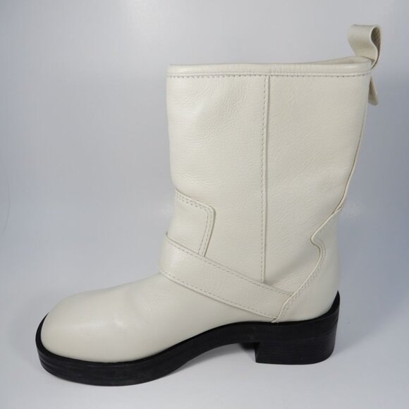 Larroude Hardy Buckle Moto Western Boots Size 8 Natural White Leather NEW $450 - Picture 15 of 16